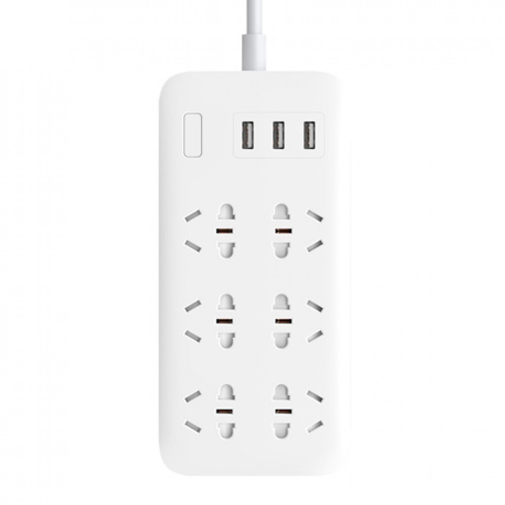 چند راهی 6 سوکت برق 3 پورت سوکت شارژر یو اس بی رنگ سفید می شیاومی شیامی شیائومی | Xiaomi Mi Power Strip 6 Sockets 3 USB Ports White