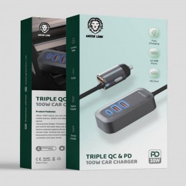 شارژر فندکی 4 پورت گرین لاین مدل Triple QC & PD توان 100 وات Green Lion GN100WPDQCBK Triple QC & PD 100W Car Charger GL-309