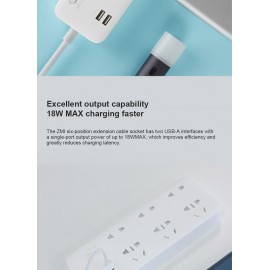 شش راهی برق زدمی با دو پورت یو اس بی فست شارژ مدل ZMI CX05 شیائومی - XIAOMI ZMI CX05 Power Strip 6 AC Sockets Dual USB 18W Sockets Charger