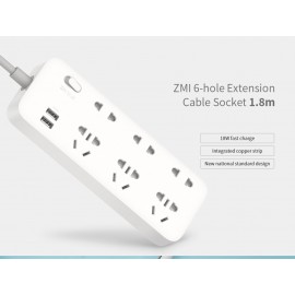 شش راهی برق زدمی با دو پورت یو اس بی فست شارژ مدل ZMI CX05 شیائومی - XIAOMI ZMI CX05 Power Strip 6 AC Sockets Dual USB 18W Sockets Charger