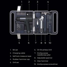 کیت جعبه ابزار و دریل شارژی برقی براشلس مدل هوتو HOTO QWDZGJ001 شیائومی - Xiaomi Hoto 12V Brushless Drill TOOL SET Kit QWDZGJ001