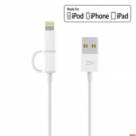 کابل شارژ دو سر میکرو یواس بی به آیفون زدمی شیائومی شیاومی | Xiaomi Mi ZMI Micro to Lightning 2in1 Cable 1m AL801