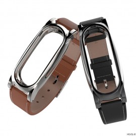 بند چرمی با فریم فلزی می بند 2 می جابز شیاومی شیائومی | Xiaomi Mi Band 2 Pu Plus Mijobs Leather Strap with Metal Frame